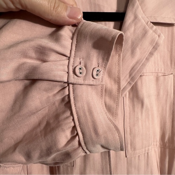 Paige Mayslie dress size S, button front, flounce hem, belt, textured, Twee - Picture 13 of 15